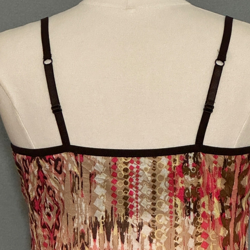 VTG Boho Festival Top L Brown Pink Abstract Lace Trim Camisole Earthy Y2K Indie - Picture 6 of 15